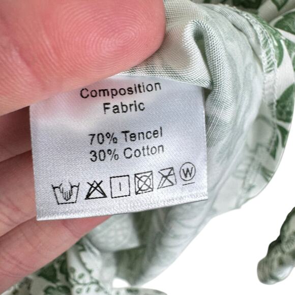 ASCOLLECTION NWT Green White Floral Cotton Tencel Cropped Button Up Blouse Sz M - Picture 7 of 8